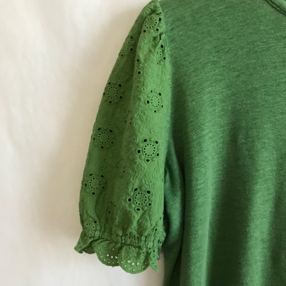 Boden 100% Linen Broderie Eyelet Puff Sleeve Tee Top US 8/UK 12 Kelly Green NWOT - Picture 5 of 10